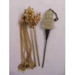 A gilt metal hairpin and jade mounted metal hairpin (2)