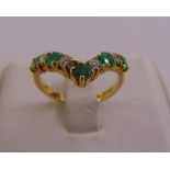 18ct yellow gold, emerald and diamond V shaped ring, approx total weight 3.1g