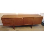 McIntosh & Sons teak rectangular sideboard with drawers and cupboards on four tapering rectangular