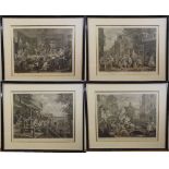 Four framed and glazed monochromatic etchings by Hogarth, Plate 1 An Election Entertaiment, Plate
