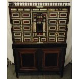 A late 19th century rectangular collectors cabinet, with galleried top, bone and tortoiseshell