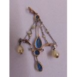 15ct yellow gold and platinum brooch, set with seed pearls and aquamarines, approx total weight 3.