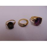 Three 9ct gold rings set with semi-precious stones, approx total weight 13.5g