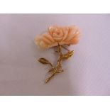 Yellow gold and carved coral flower brooch, gold tested 14ct, approx total weight 20.9g