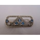 18ct white gold Art Deco tablet brooch, set with diamonds and aquamarines, approx total weight 7.2