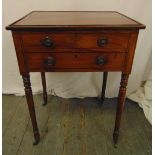 A 19th century mahogany rectangular side table with hinged cover and sliding drawer on four turned