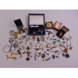 A quantity of costume jewellery to include brooches, earrings, necklaces, bracelets and cigarette