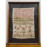 An early 19th century framed and glazed sampler by Jane Wilby aged 9, dated 1833, 29 x 20cm