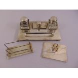 A continental white metal desk set with letter rack and diary holder