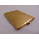 14ct yellow gold engine turned cigarette case with cabochon sapphire button, approx total weight