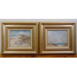 C. Leon Strickland two framed oils on panel of beach scenes, signed bottom left and right, 20 x 25cm