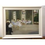 A framed oil on canvas of a ballet school, 60 x 80cm