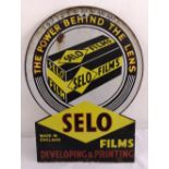A shaped double sided polychromatic enamel sign for Selo Films, 58.5 x 43cm