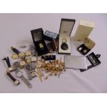A quantity of costume jewellery to include cufflinks, tie pins, a Mont Blanc key ring in original