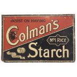 A rectangular polychromatic enamel sign for Colmans Starch, 28 x 43cm