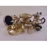 A quantity of silver plate to include a tea set, cake stand and photograph frame