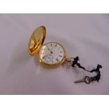 18ct yellow gold pocket watch white enamel dial with Roman numerals and subsidiary seconds dial,