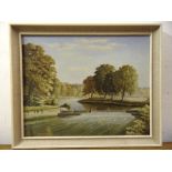 J.B. Tingle framed oil on panel of The Weir Rickmansworth, signed bottom left, 41 x 51cm