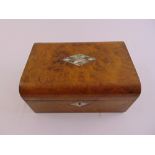 A Victorian rectangular walnut rectangular jewellery casket with Mother of Pearl inlay on hinged