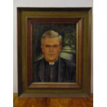 Hilda van Stockum 1908-2006 framed oil on panel portrait of Father Potter, monogrammed bottom right,