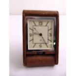 Jaeger LeCoultre rectangular eight day travel clock in fitted leather case