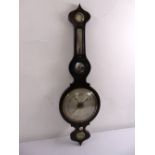 A Georgian mahogany banjo barometer of customary form with silvered dials, by H Sanger