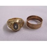 14ct yellow gold signet ring and a 14ct yellow gold wedding band, approx total weight 11.2g