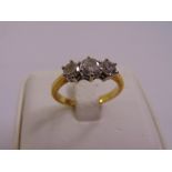 18ct yellow gold three stone diamond ring, approx total weight 4.4g