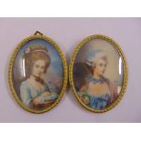 Two oval framed miniatures of ladies in 18th century dress