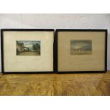 Claude Rowbottom two framed and glazed polychromatic etchings of a mill and a harbour, each 5.5 x