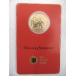 2013 QEII gold Sovereign in capsulated sleeve with COA to verso