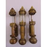 Three brass and glass railway coach lamps