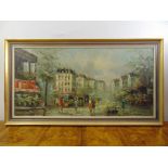 C. Voltore framed oil on canvas of a Parisian street scene, signed bottom right, 61 x 122.5cm