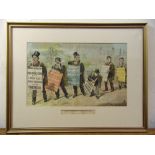 Tom Merry two framed and glazed political polychromatic cartoons, The Comic Campaign 29.5 x 46.5cm