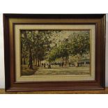 John Horwood framed oil on canvas of figures walking in a park, signed bottom right, 30.5 x 46cm