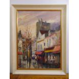 A framed oil on canvas of a Parisian street scene, signed bottom left, 61 x 46cm