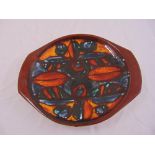 Poole Pottery 1970s oval dish decorated with stylised fruits and leaves, marks to the base