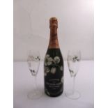 Perrier-Jouet Belle Epoque Brut vintage 1990 75cl bottle and two glasses