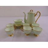 A Shelley coffee set in mint green with gilded borders to include cups, saucers, a coffee pot and