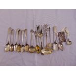 A quantity of silver and white metal spoons and a vesta case