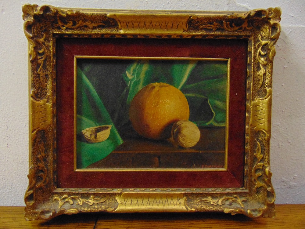 P. Fortunato framed oil on panel still life, signed bottom right, 15 x 20cm