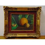 P. Fortunato framed oil on panel still life, signed bottom right, 15 x 20cm