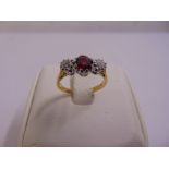 18ct gold, diamond and ruby three stone ring, approx total weight 3.3g