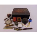 A quantity of collectables to include covered boxes, a Victorian photograph frame and a pocket
