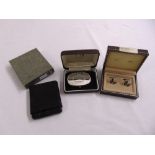Dunhill silver snuff box, a pair of Dunhill silver cufflinks and an alligator skin card case, all in
