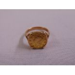 9ct yellow gold ring set with an 1853 $1 coin, approx total weight 4.0g