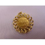 1896 half Sovereign set in 9ct gold pendant, approx total weight 8.7g