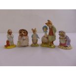 Five Bunnykins figurines from Beatrix Potter books
