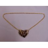 9ct gold necklace with a heart shaped decorative stone pendant, approx weight of gold 7.5g