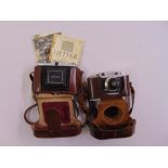 Zeiss Ikon Nettar camera in original leather case and a Mom Momikon camera in original leather case